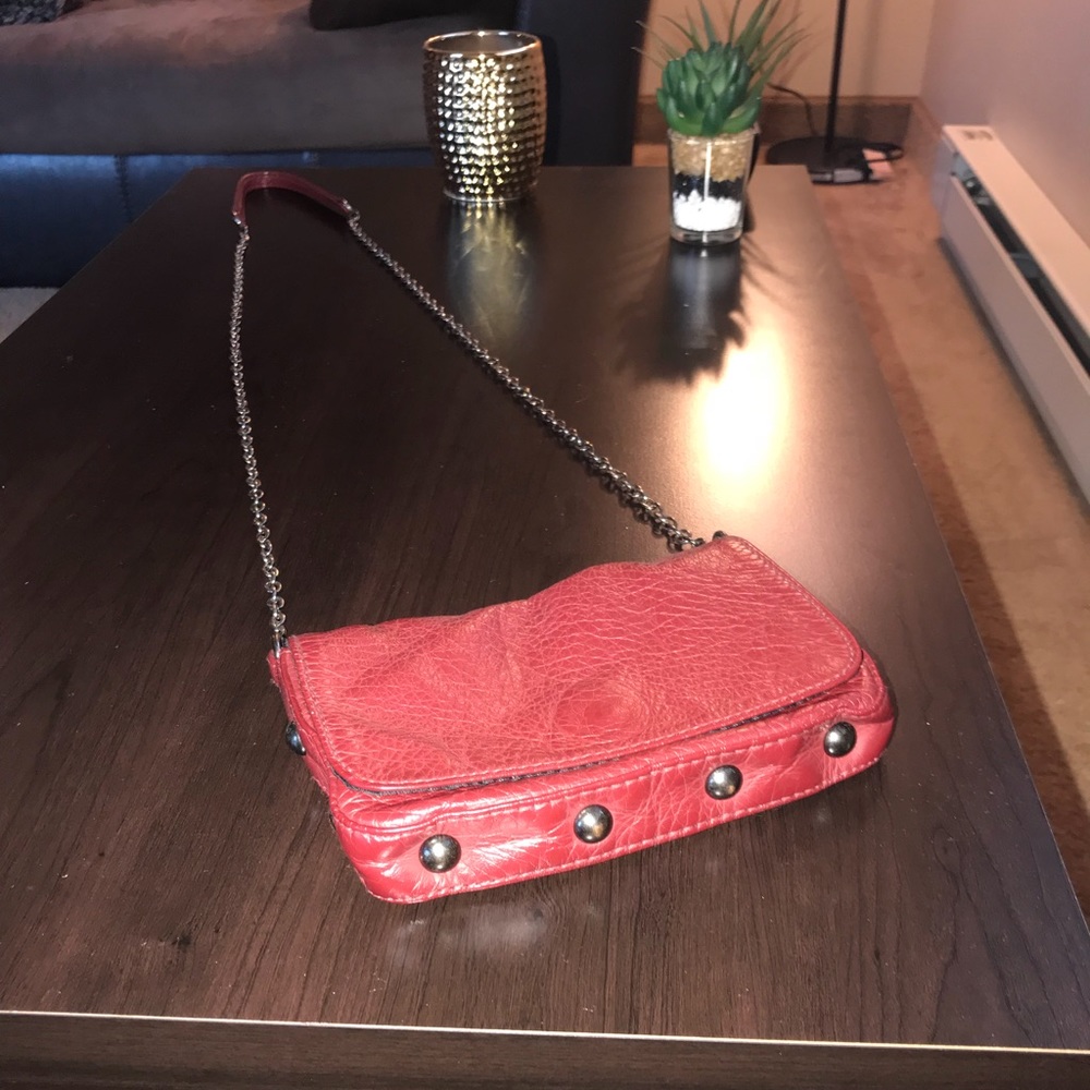 Small maroon faux leather crossbody purse